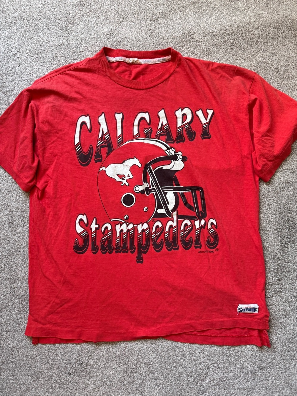 VTG 90s Softwear Athletic Calgary Stampeders Big Helmet Logo T Shirt Size Large